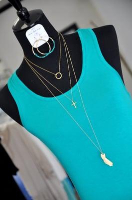 Heather Pullis Designs . #long #turquoise Dress paired with HPD #gold #layering Chain Necklaces + #turquoise Wire Wrapped Hoops