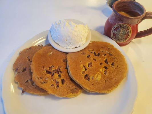 Pumpkin pecan pancakes and coffee