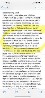 This previous email from Redzone tech support shows how I tried to fix the issue-  they discouraged it