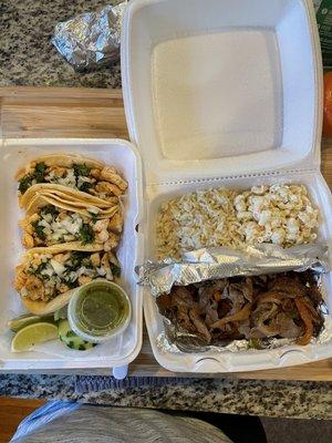 Chicken tacos, beef fajitas