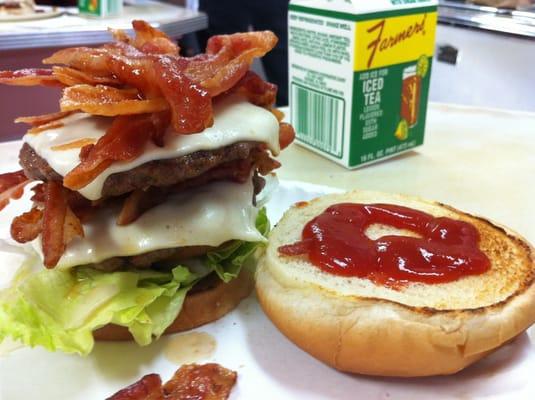 Double burger with 100 lbs of bacon.