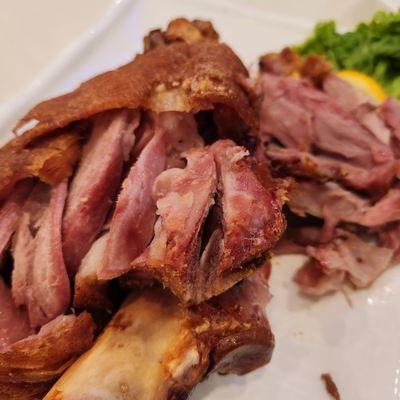 It's better than a crispy pata.  Just a roasted pigs foot with a succulent crispy rind and moist like brind meat .