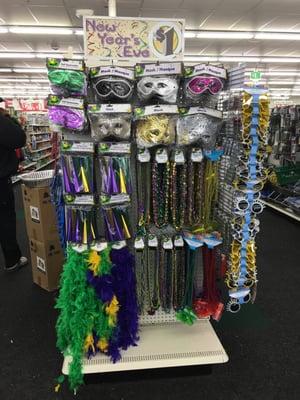 This is more Mardi Gras than New Years. NYE is usually gold, silver, blue, black & white.