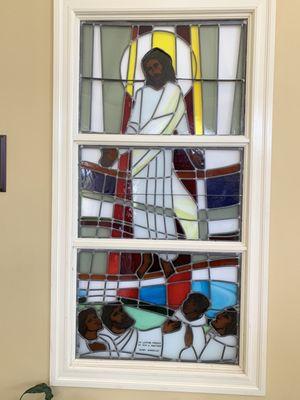 Stained glass window from original Church. 6/27/20