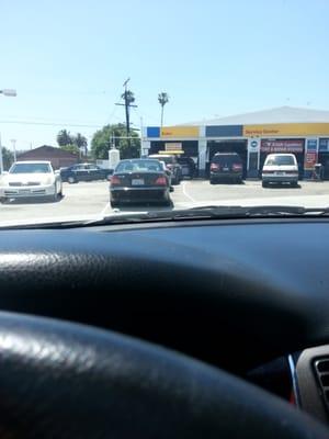 Long line for a car wash.