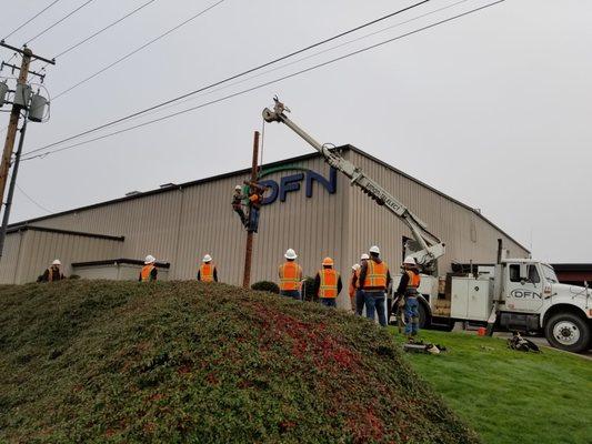 Some of our DFN outside installation crew attending pole-top rescue training.  February 2018