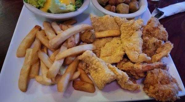 Catfish & Shrimp platter with three sides Taken 01.13.24