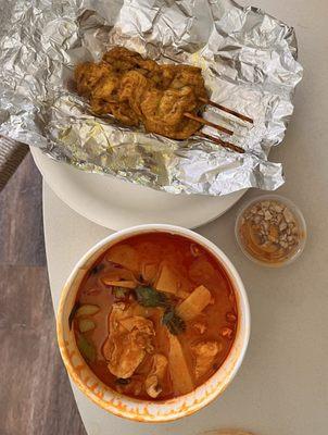 Red curry chicken and chicken satay