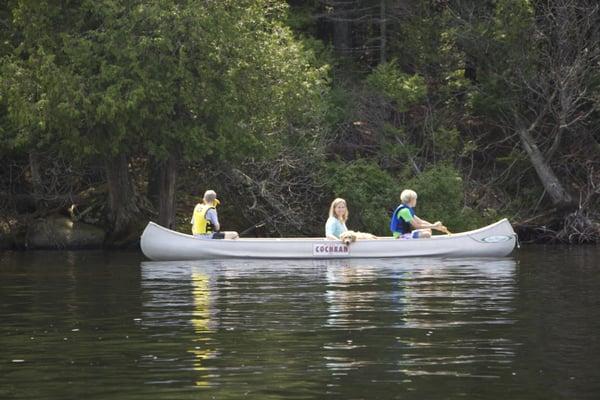 Guests enjoy boating on Kiwassa Lake which links up to over 23 miles of waterways including a nice route to the Village of Saranac Lake