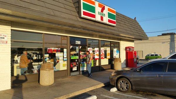 Early morning, outside the store.