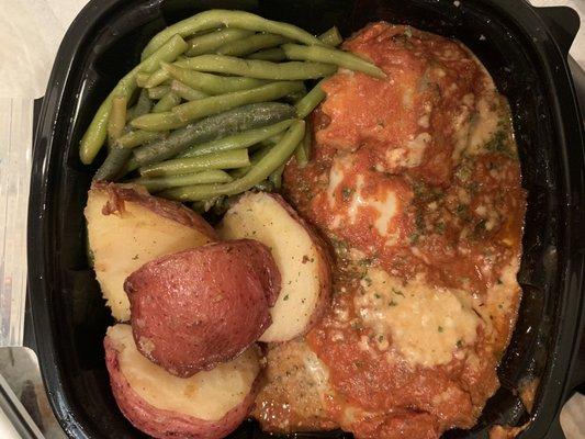 Chicken parmesan with green beans and red skin potatoes