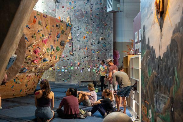 Climbing the new routes on the Boulder Walls