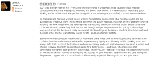 Lamorinda Gynecology & Surgery Review -  Dr. Cheruba Prabakar