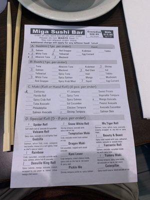 All you can eat sushi menu