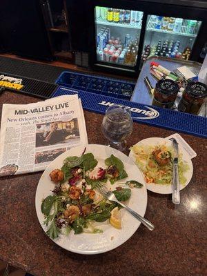 Salad, fried deviled egg, and gin & tonic.