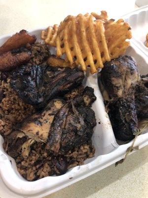 #2 Jerk Chicken Plate with the waffle fries