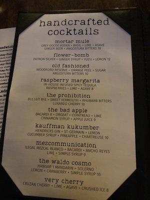 Cocktail menu