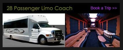 28 Passenger Limo Coach Bus get there in style.