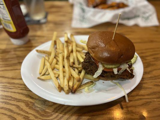 Crispy chicken sandwich with fries