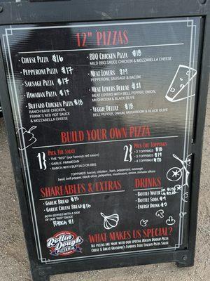 Menu for rolling dough pizzeria