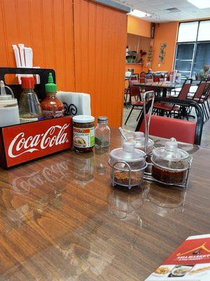 Table with condiments.