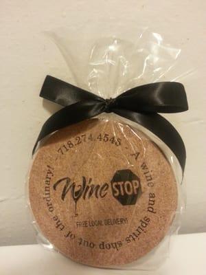 Set of 4 wine coasters! A thoughtful & practical gift given during grand opening- putting the focus on the customer!