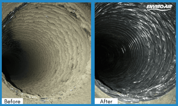 This is what your air ducts might look like before and after a cleaning.