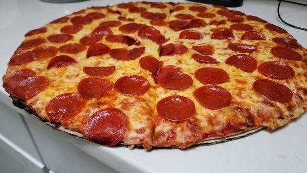 Pepperoni and garlic pie cut pizza. The way to go.