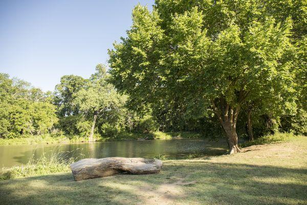 The fishing pond near the back of the park is a serene getaway and stocked regularly with fish.