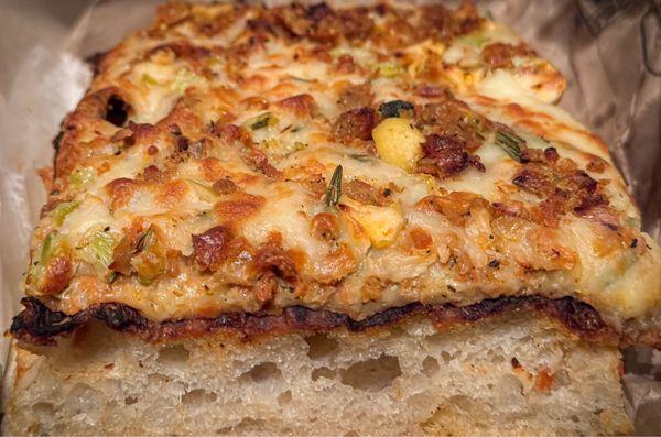 Thanksgiving stuffing focaccia pizza