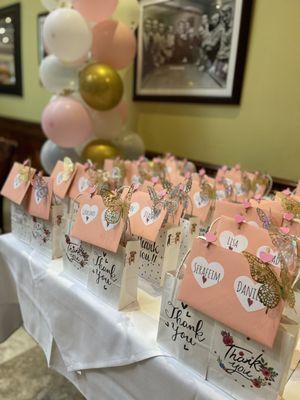 Favors for guests set up in the back