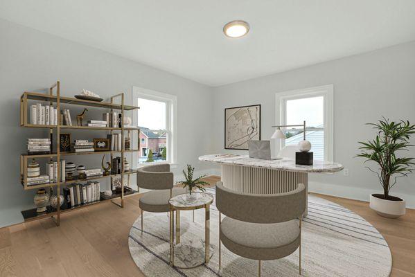 Home office with white oak floors