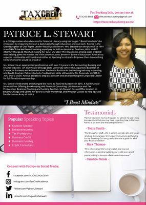 Speaker Sheet for PATRICE STEWART