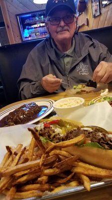 Cheesesteak with everything JOHNNYS Famous Coopers Hamburger Steak/ 2 sides