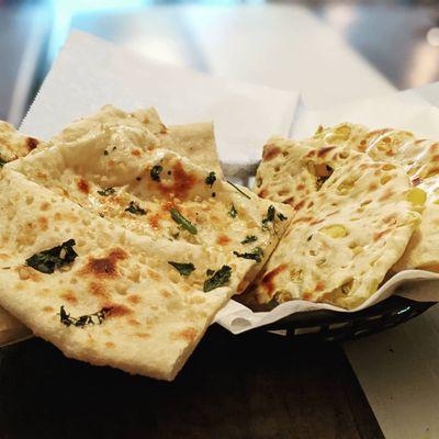 Garlic naan and onion kulcha