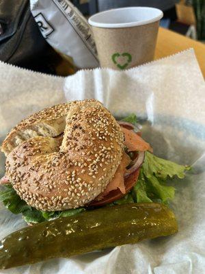 Lox bagel and a cup of coffee as a meal $18.00