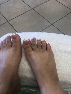 Thick French tip pedi