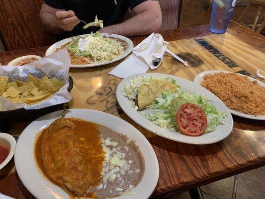 Lunch #1 with side of beans He had El Jimador burrito