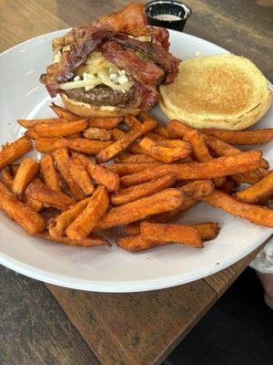 Burger with sweet potato fries