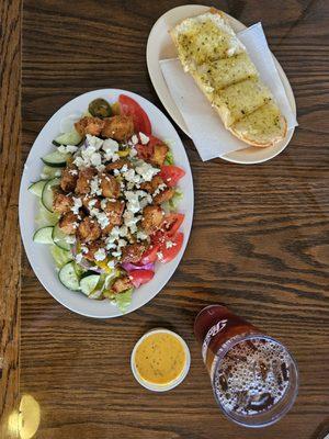 Fried Chicken Salad. Added a couple veggies with house dressing.