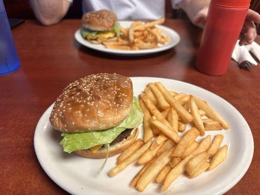 Cheese burger and fry