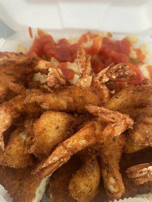 The #4  1/2 Fried Shrimp & Flounder with Fries