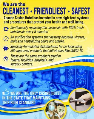 Apache Casino Hotel has invested in new high-tech systems and procedures that protect your health and well-being.