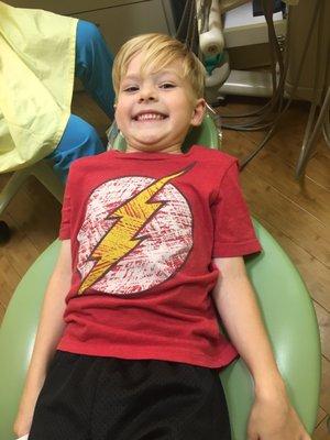 My 5 year old smiling BIG at the dentist! No cavities