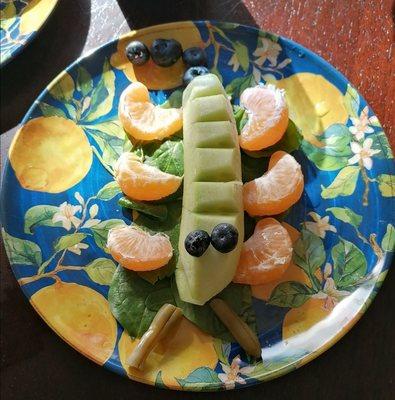 Trying to make meals fun and he learned to eat new fruits and vegetables.