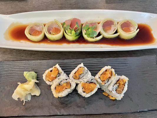 Top: Kappa Sashimi Maki Bottom: Spicy Salmon Maki