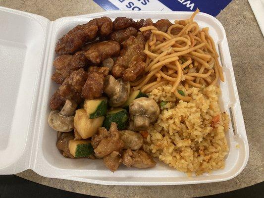 2 Item Half Fried Rice/Half Chow Mein with Orange Chicken and Mushroom Chicken