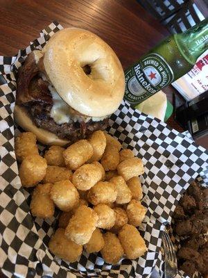 Popper Burger with Tots