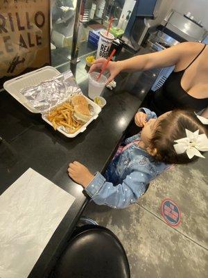 Mini cheeseburgers and fries for my daughter