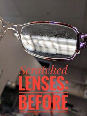 These are Anti-Reflective Coated lenses before we scratch removal.